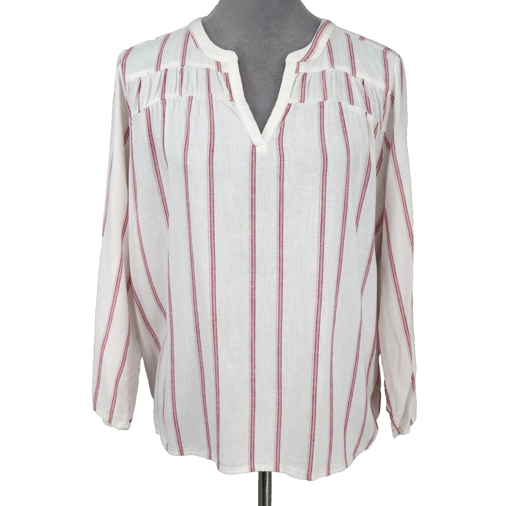 Splendid Top Womens Large Ivory Pink Stripe Linen Blend Blouse Beach Nautical